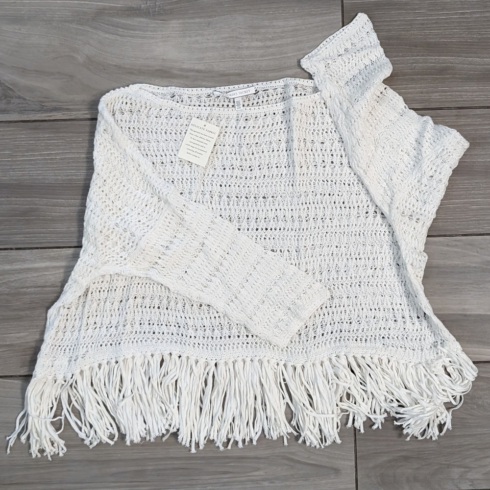 Victoria's Secret Vintage Crochet Knit Long Sleeve with Fringe